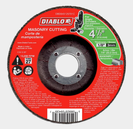 4-1/2 in. x 1/8 in. x 7/8 in. Masonry Cutting Disc with Type 27 Depressed Center