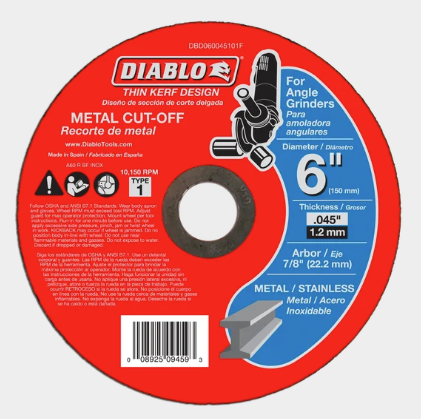 6 in. Metal Cut Off Disc - Thin Kerf